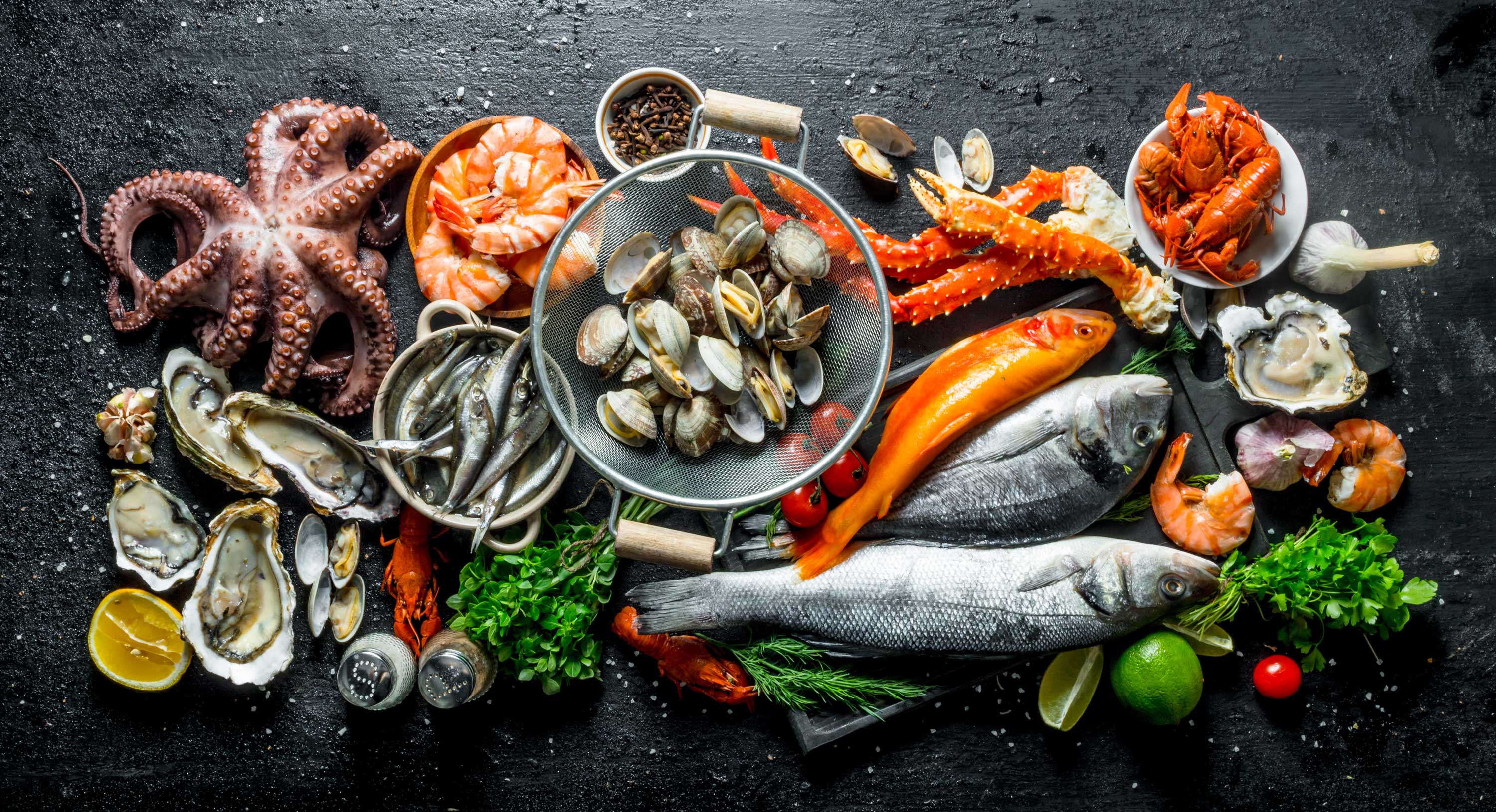 An assortment of seafood, ready to cook.